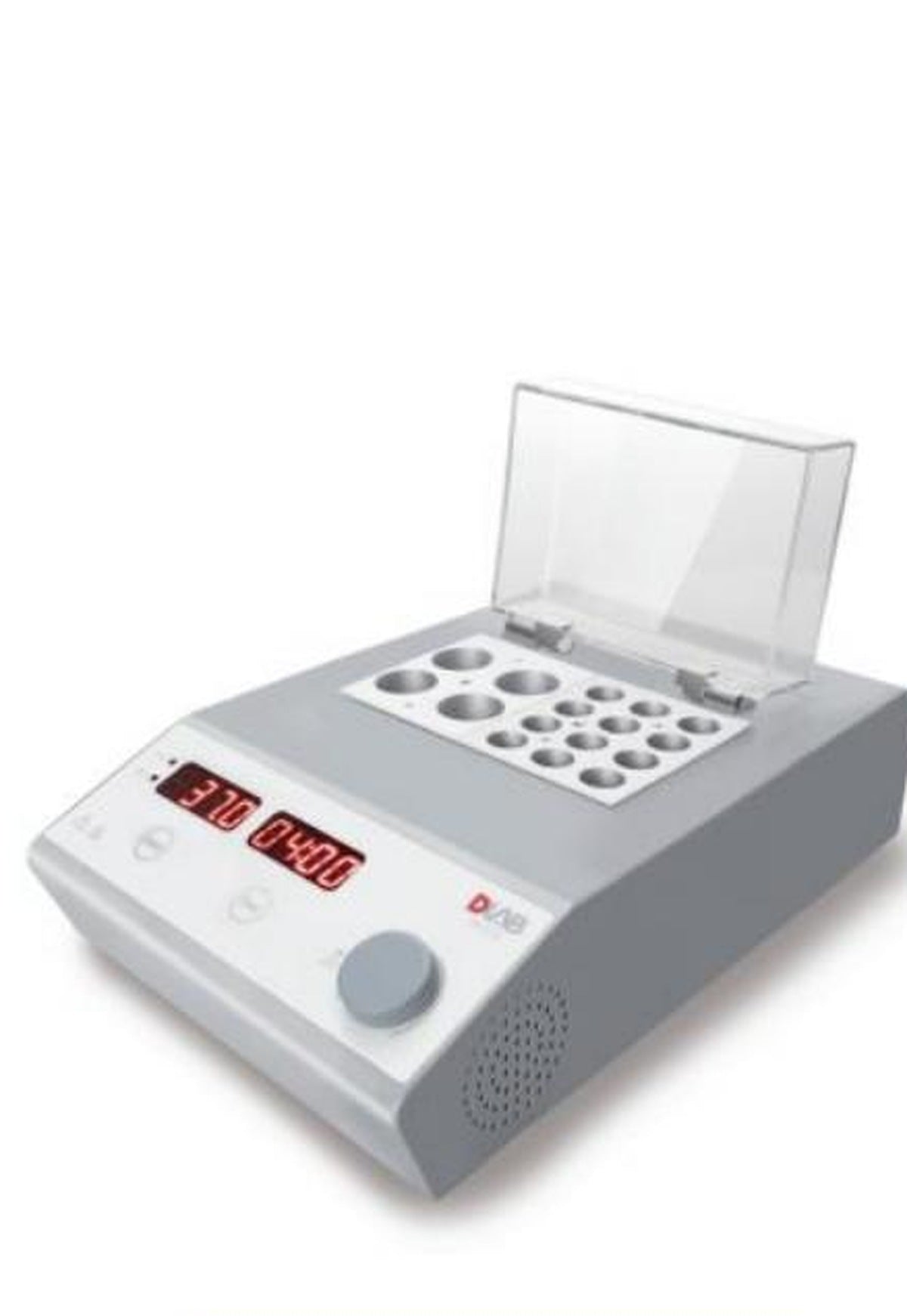 DLAB HB105-S2 dry bath incubator with lid, used to incubate spore tests at a controlled temperature