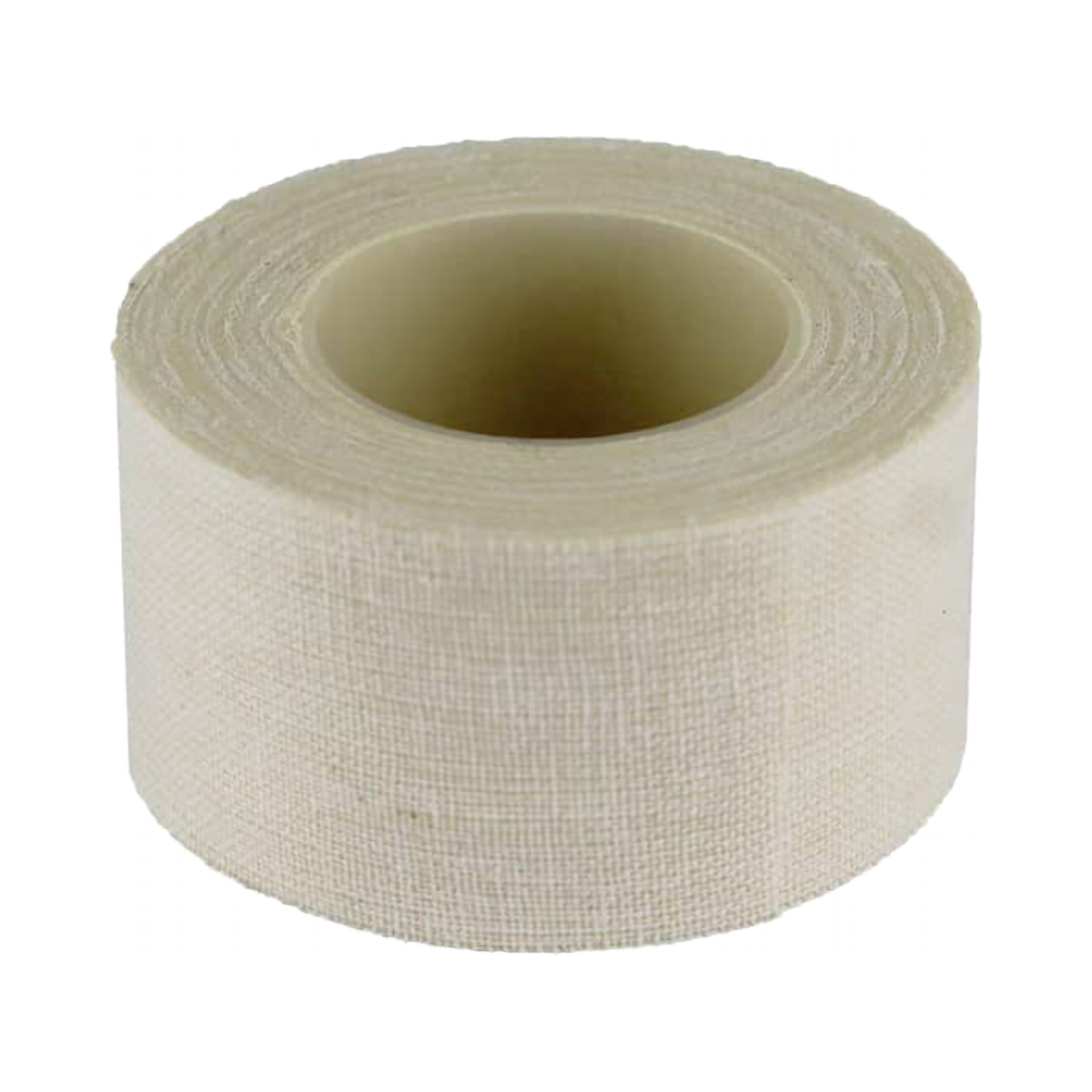 Single roll of woven cloth medical tape showing the fabric backing texture