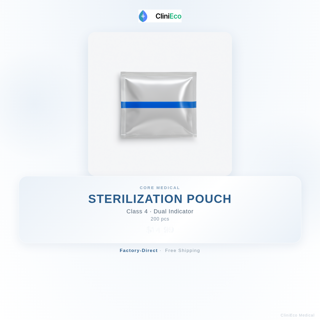 Class 4 dual-indicator sterilization peel pouches in assorted sizes for a Canadian dental clinic