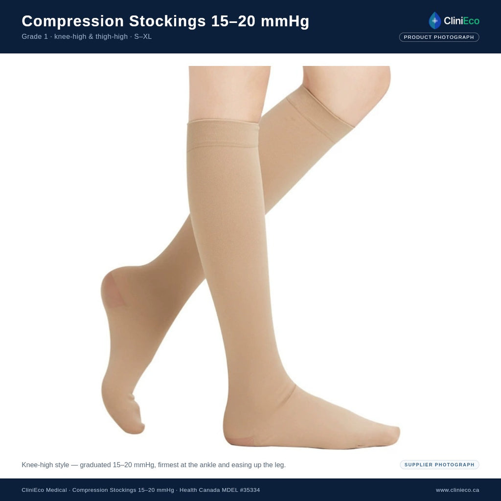 CliniEco Medical knee-high compression stocking, 15-20 mmHg, black