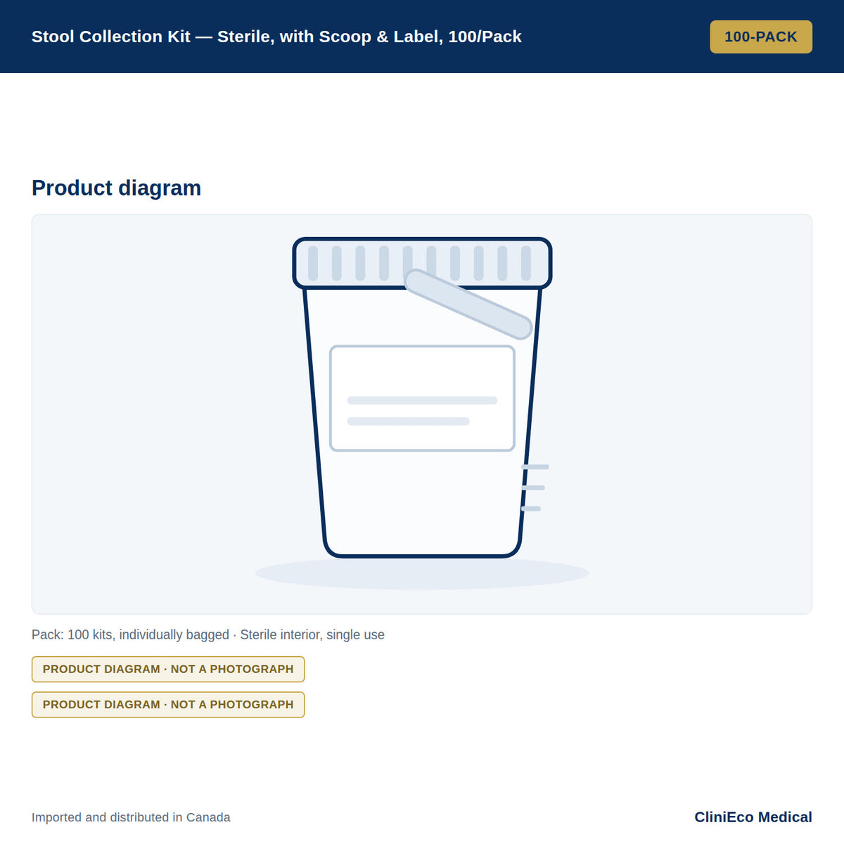 Stool Collection Kit — Sterile, with Scoop & Label, 100/Pack — Product diagram
