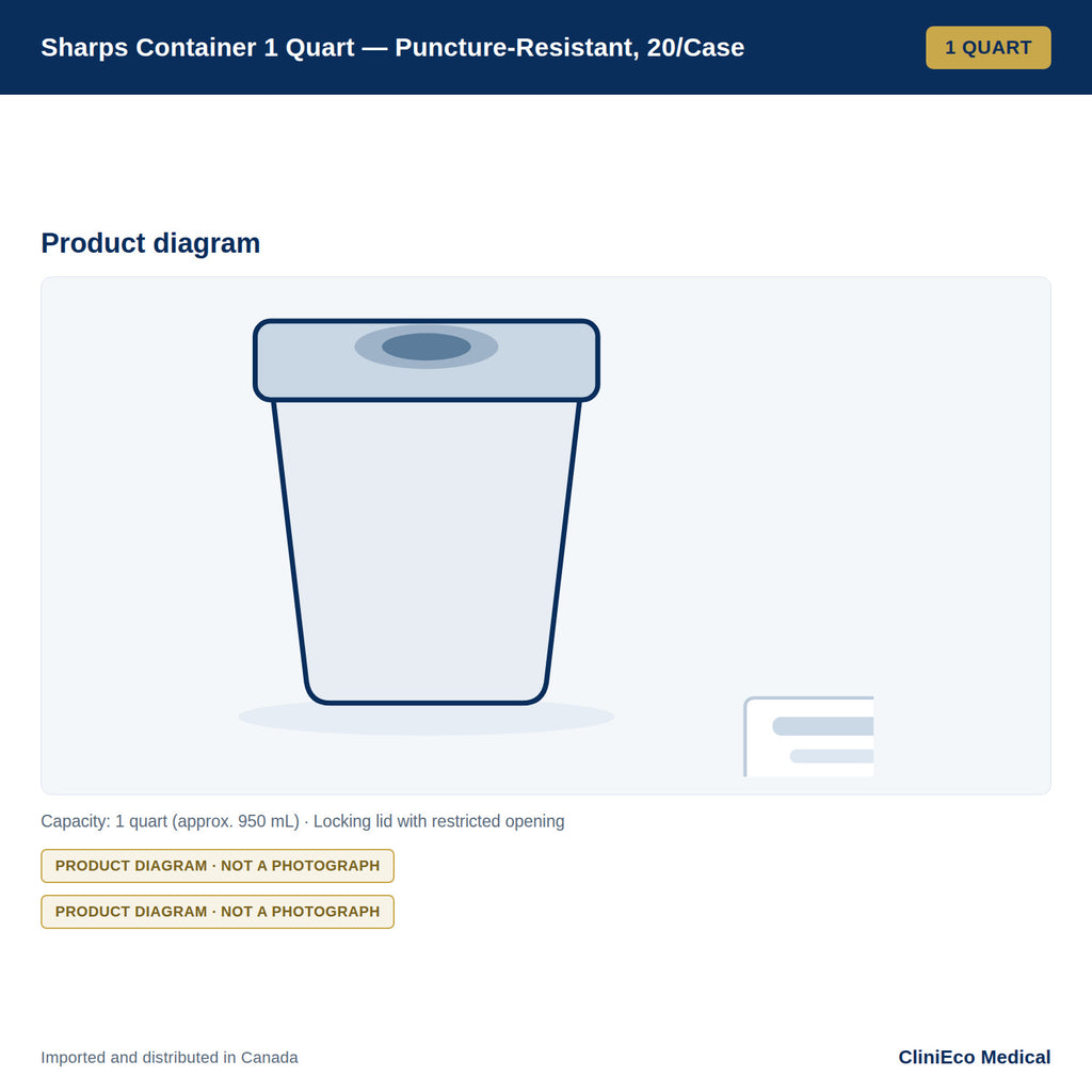 Sharps Container 1 Quart — Puncture-Resistant, 20/Case — Product diagram