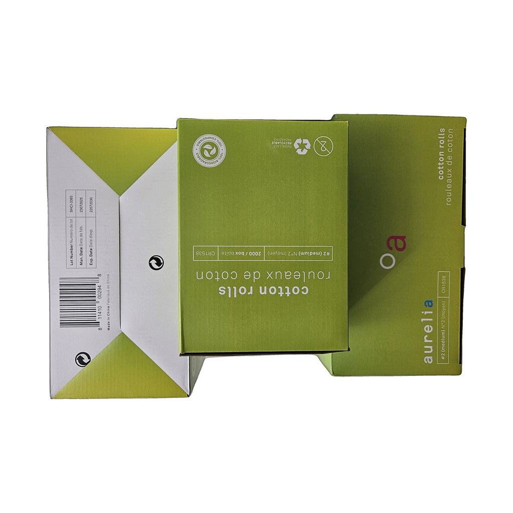 Aurelia Cotton Rolls #2 Medium CR1538 (AUR-CR1538-2PK) — three boxes with lot number, barcode and manufacturing date side panel