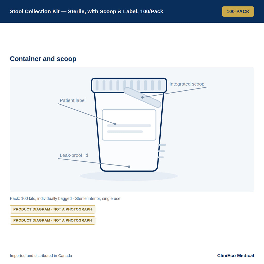 Stool Collection Kit — Sterile, with Scoop & Label, 100/Pack — Detail view
