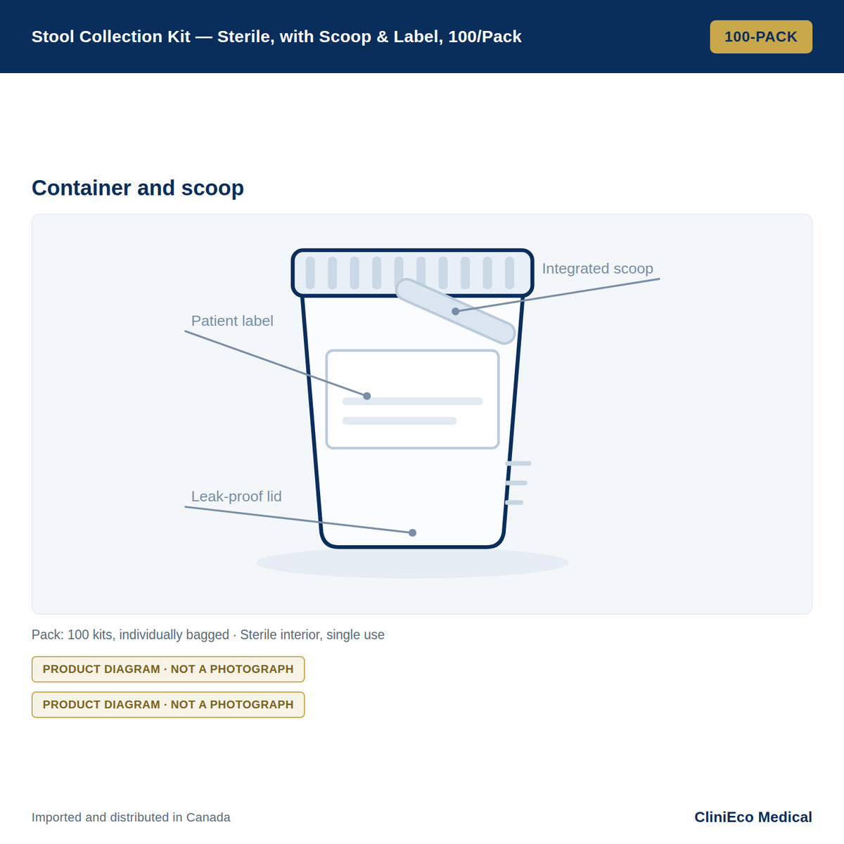 Stool Collection Kit — Sterile, with Scoop & Label, 100/Pack — Detail view