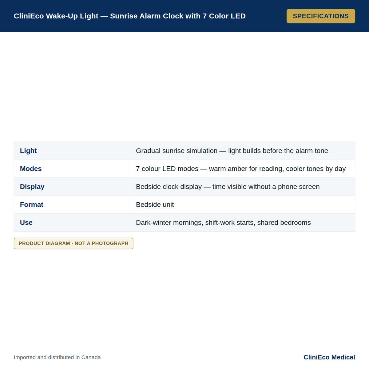 CliniEco Wake-Up Light - Sunrise Alarm Clock with 7 Color LED — Specifications
