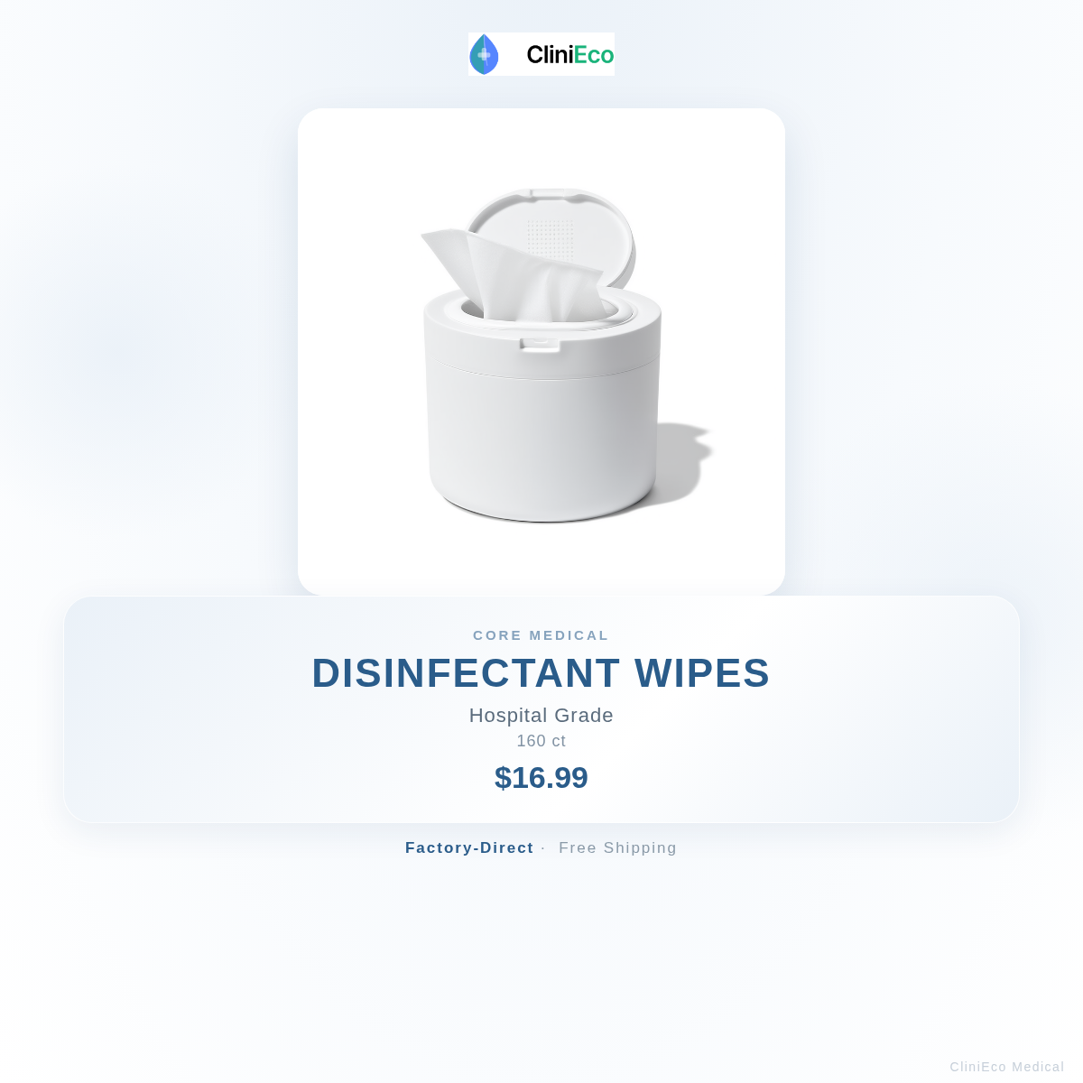 CliniEco Medical Disinfectant Wipes — Hospital Grade, 160-Pack