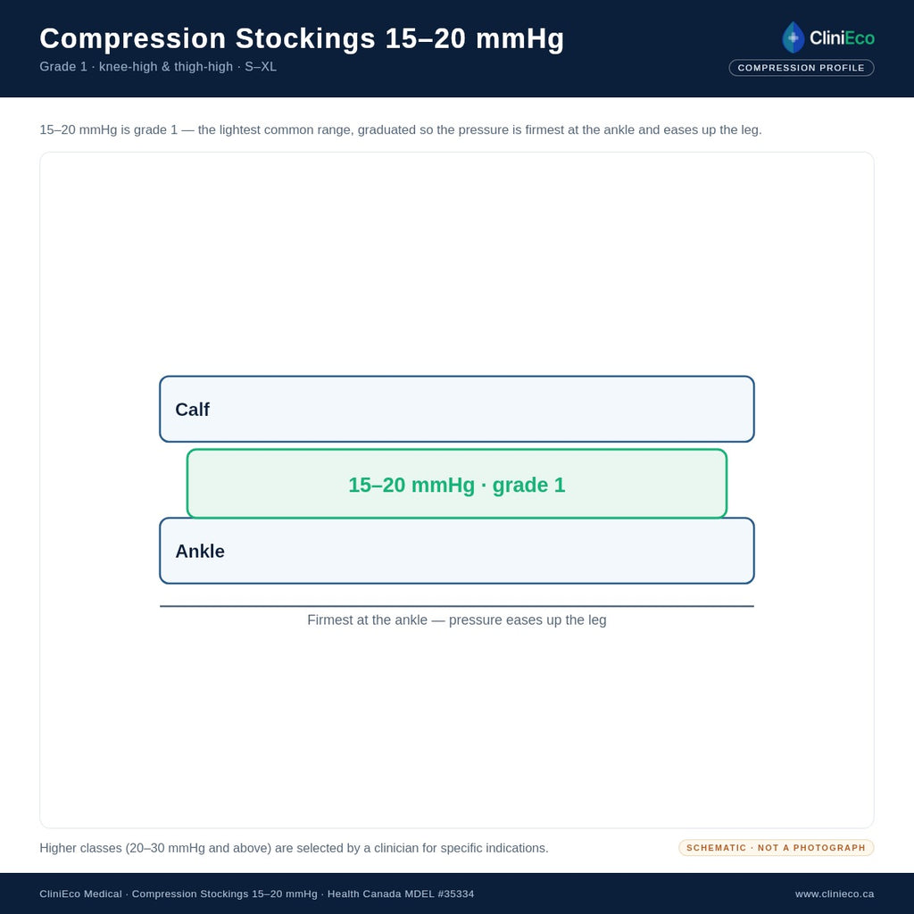 Graduated compression profile, firmest at the ankle