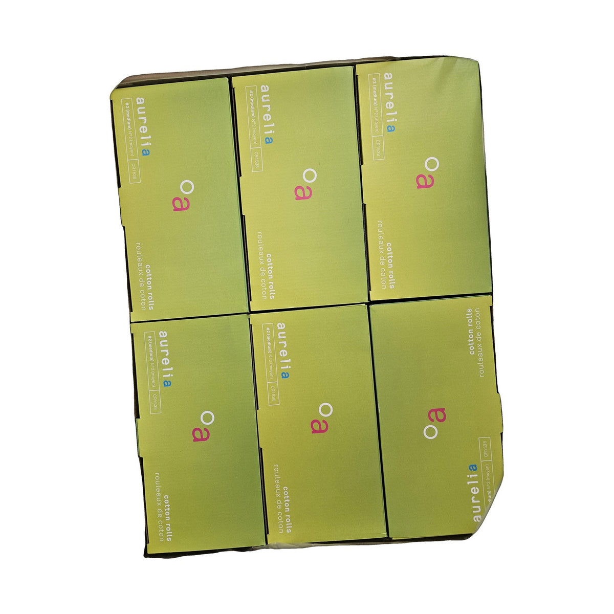 Aurelia Cotton Rolls #2 Medium CR1538 (AUR-CR1538-2PK) — six-box carton, wholesale case view