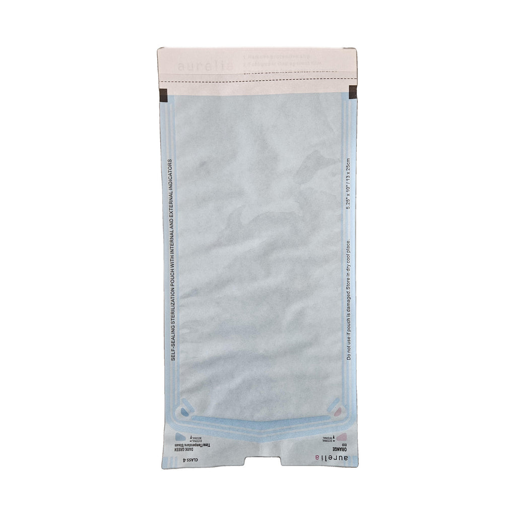 Self-sealing sterilization pouch 5.25 x 10 inch, front view on white background