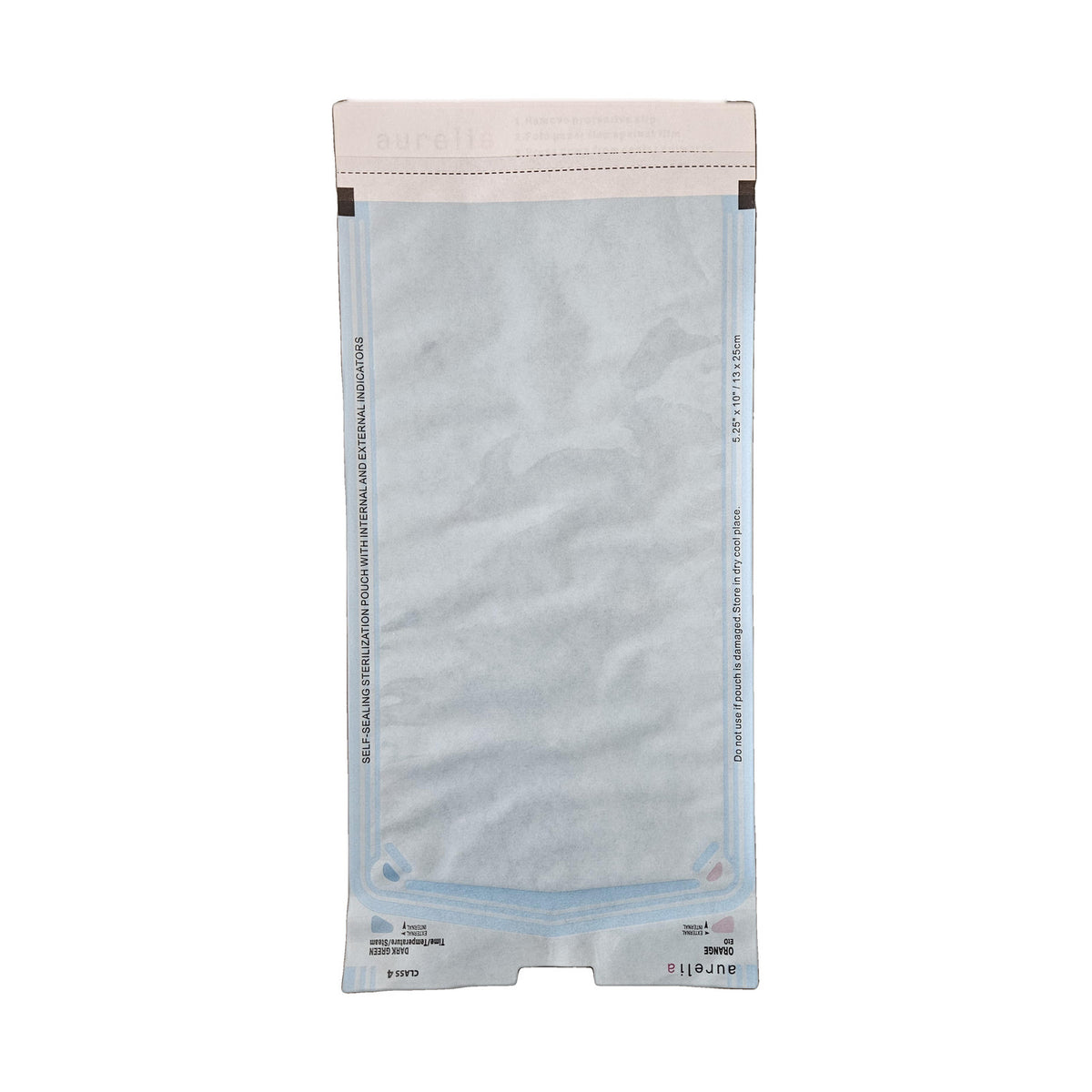 Self-sealing sterilization pouch 5.25 x 10 inch, front view on white background
