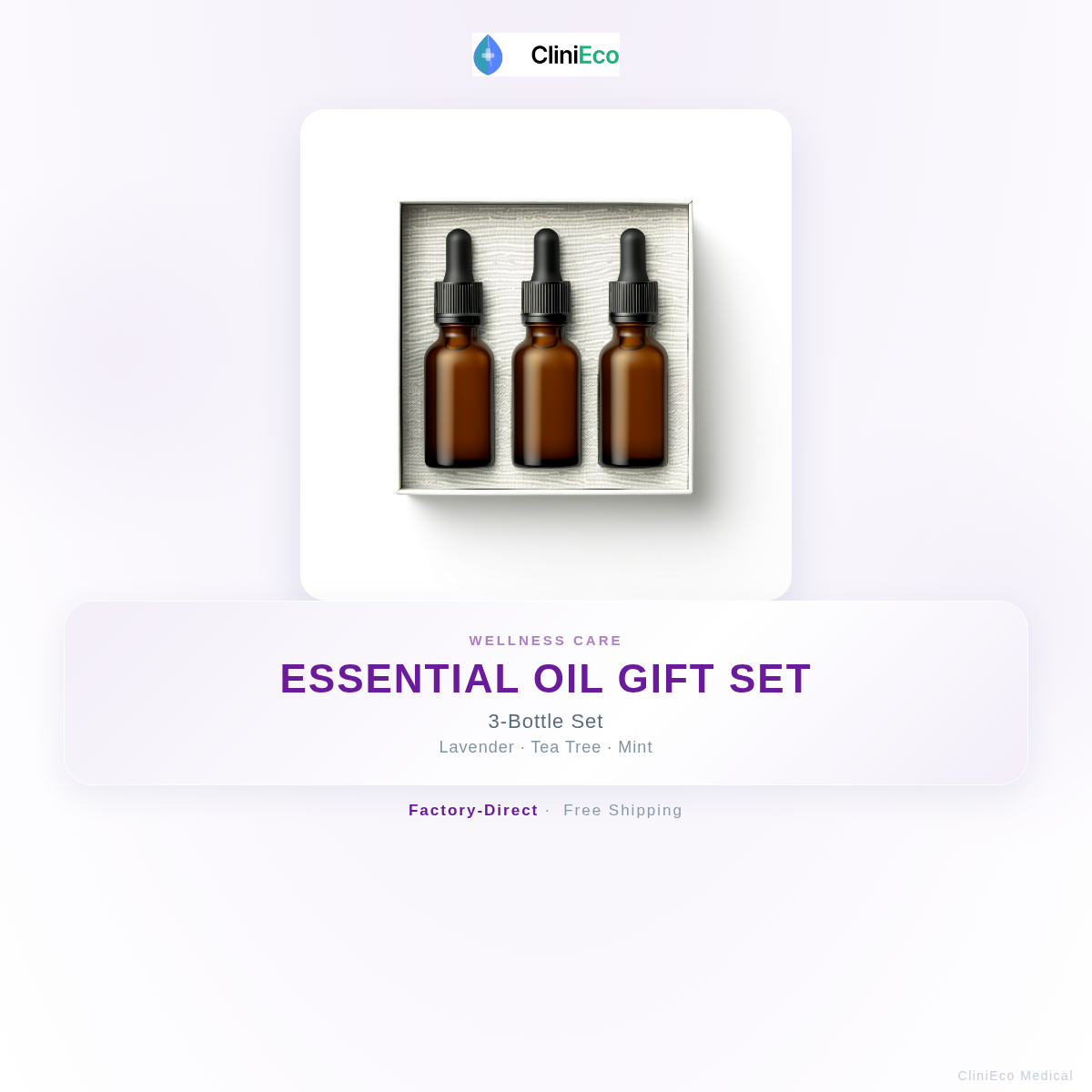 CliniEco Essential Oil Gift Set - 3 Pack Lavender Peppermint Tea Tree 10ml