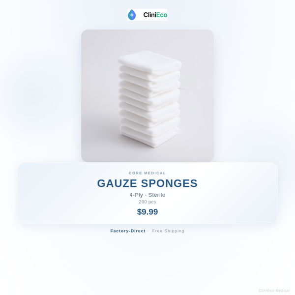 CliniEco Medical Gauze Sponges — Sterile, 12-Ply, 200-Pack