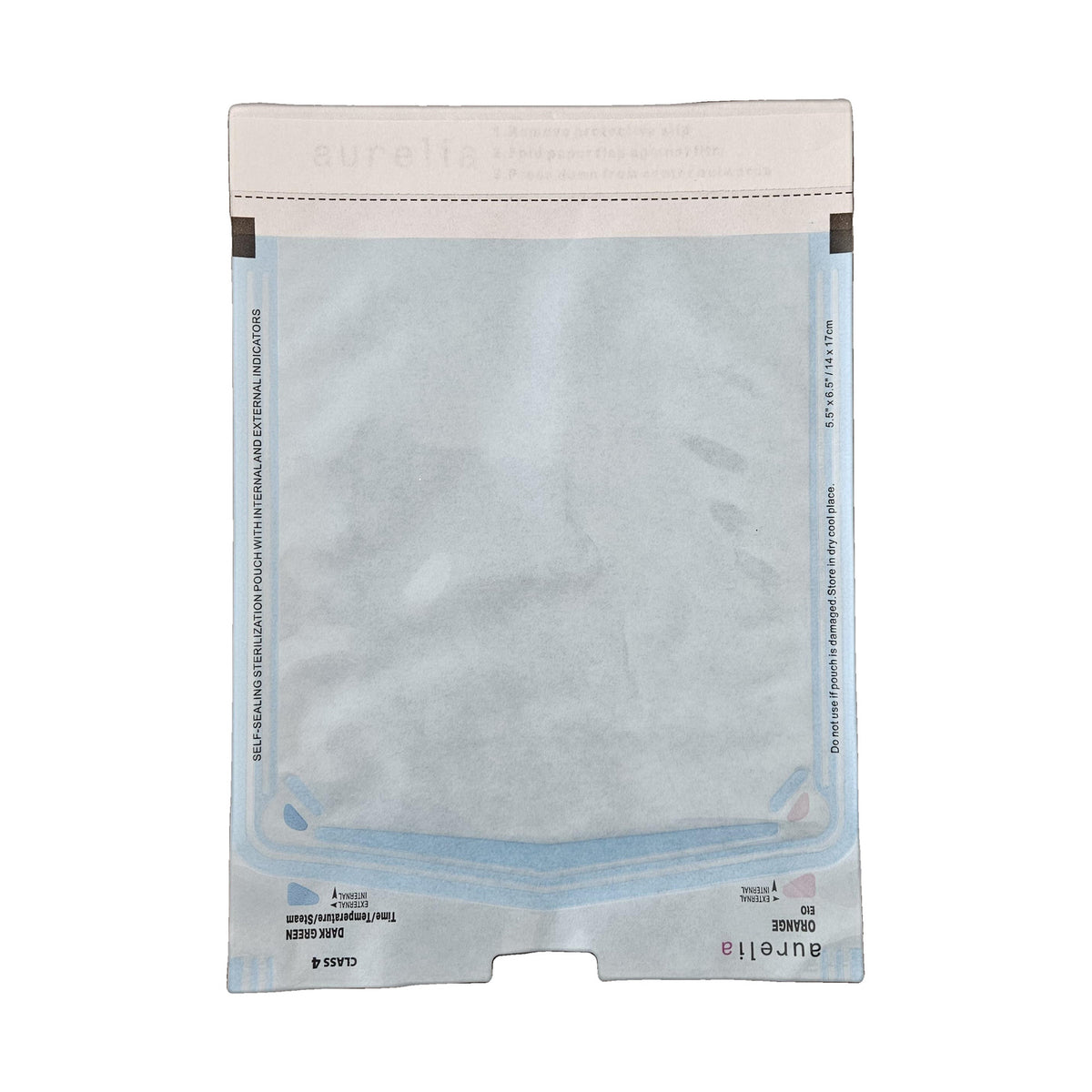 Self-sealing sterilization pouch 5.5 x 6.5 inch, front view on white background