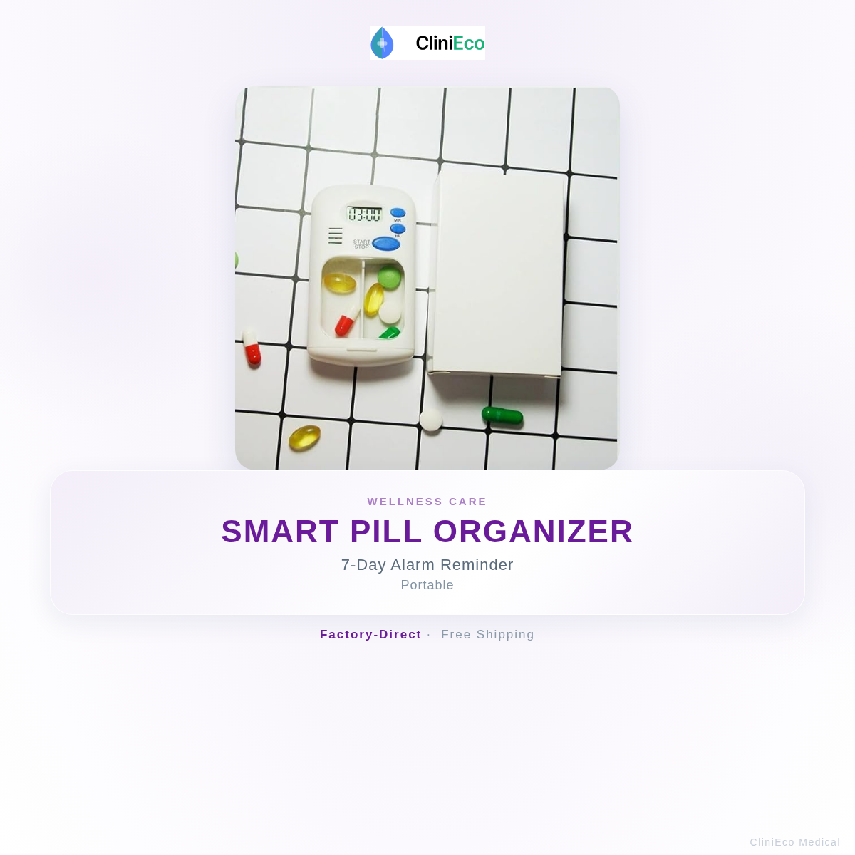 CliniEco Smart Pill Organizer — 7-Day Medication Dispenser with Alarm