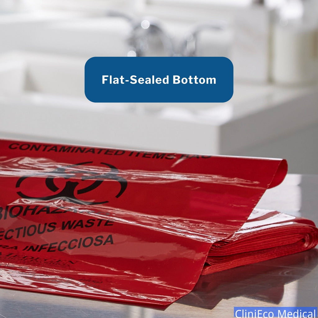 CliniEco Biohazard Medical Waste Bags - Red, 30 Gallon, Leak-Proof