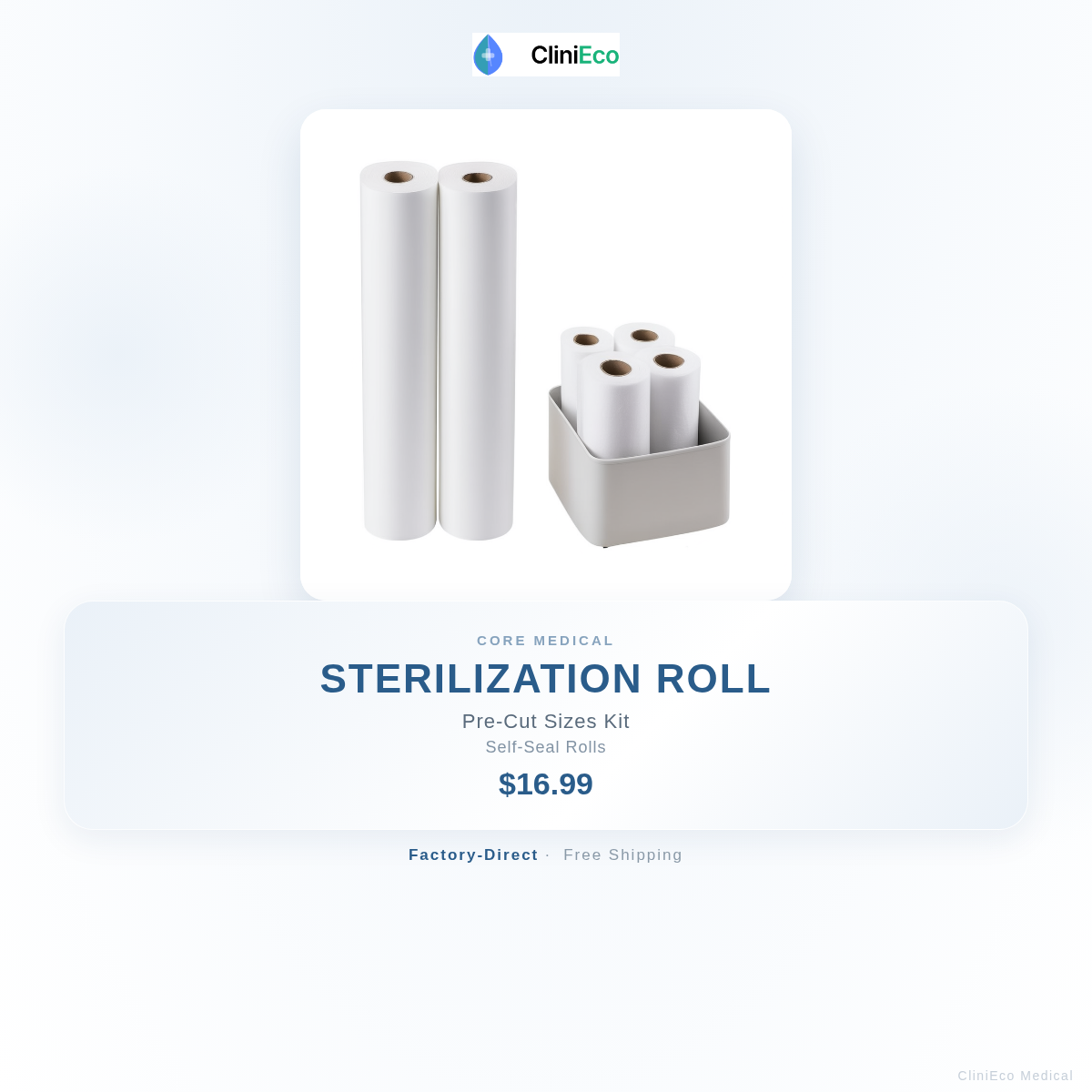 CliniEco Medical Sterilization Roll — Pre-Cut Sheets, 50m Roll