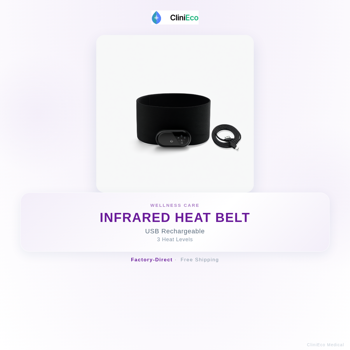 CliniEco Infrared Heat Therapy Belt — Adjustable, Rechargeable