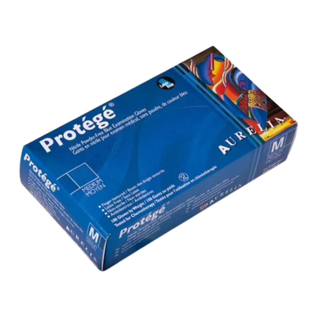 Aurelia Protégé nitrile exam gloves, 4.0 mil medical grade, sky blue — case of 1,000 (10 boxes × 100)