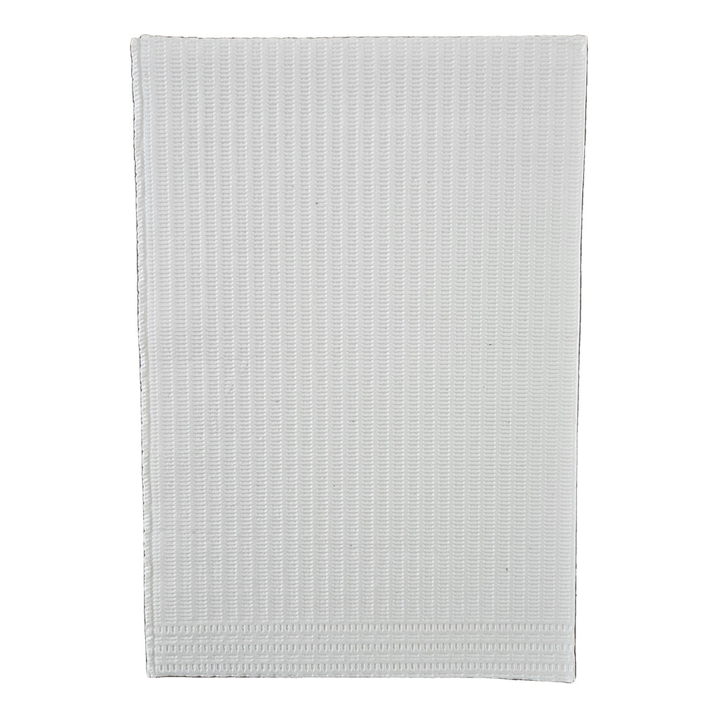 Aurelia dental bibs, white, two folded stacks on white background