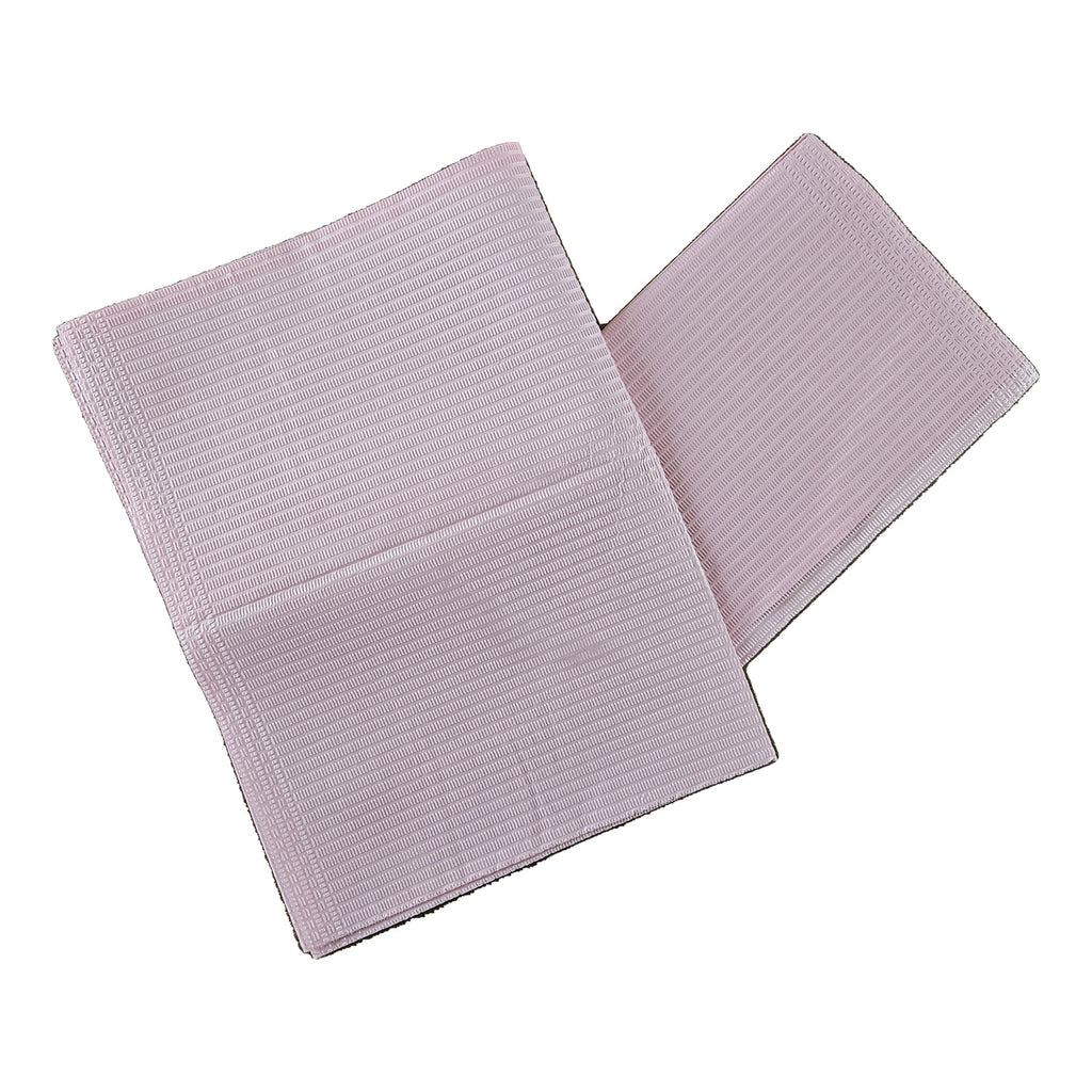 Aurelia dental bibs, pink, two bibs stacked on white