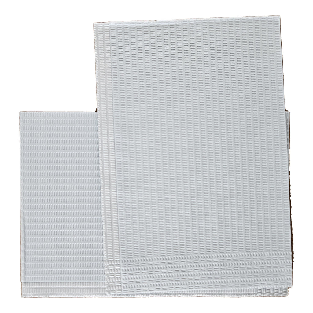 Aurelia dental bibs, white, two bibs laid in an L shape on white