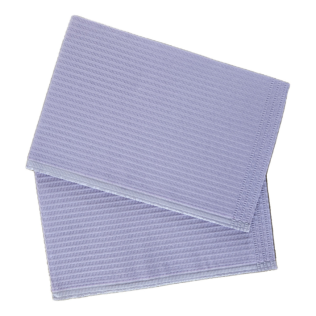 Aurelia dental bibs, lavender, two bibs stacked on white