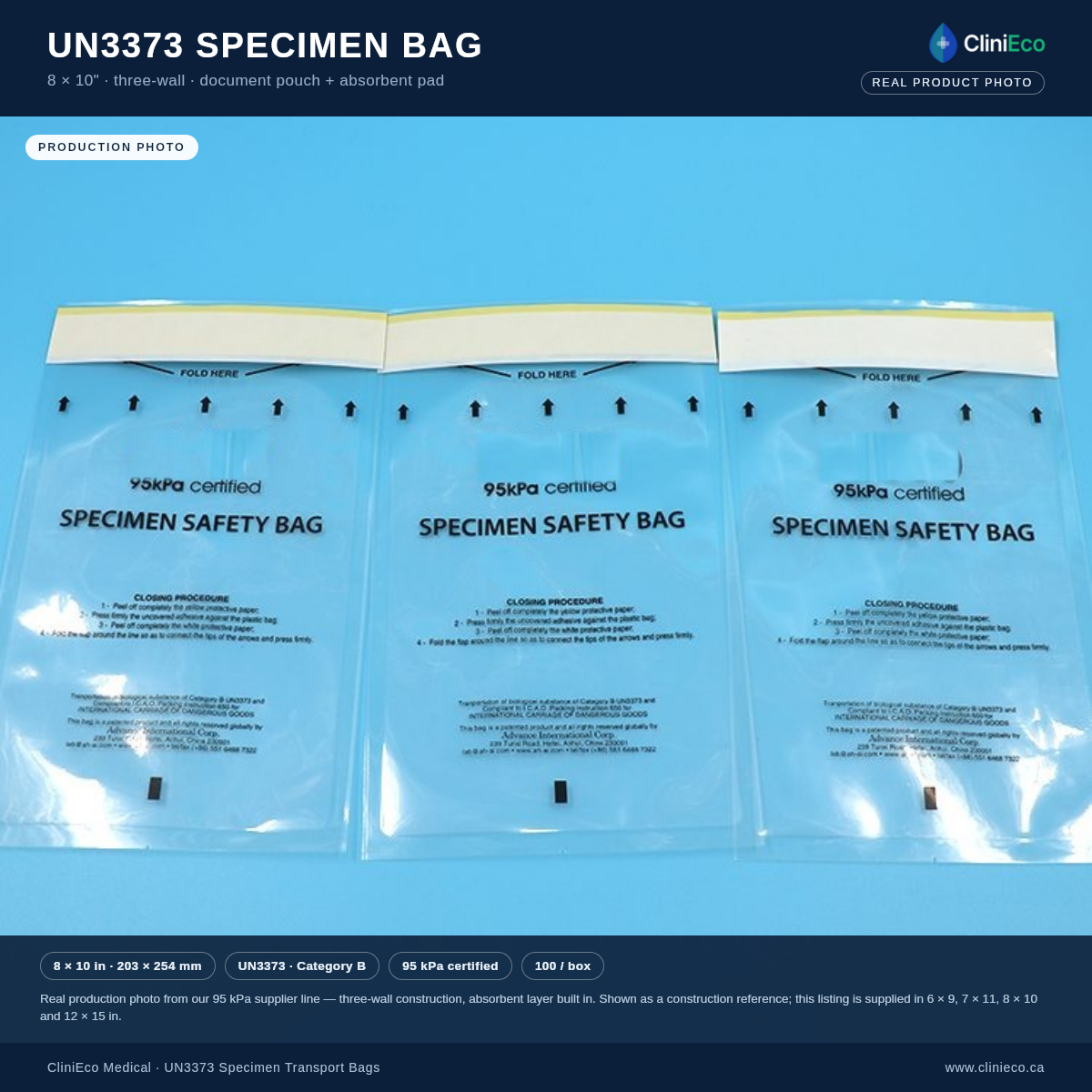 CliniEco UN3373 specimen bag 8x10 in — main photo