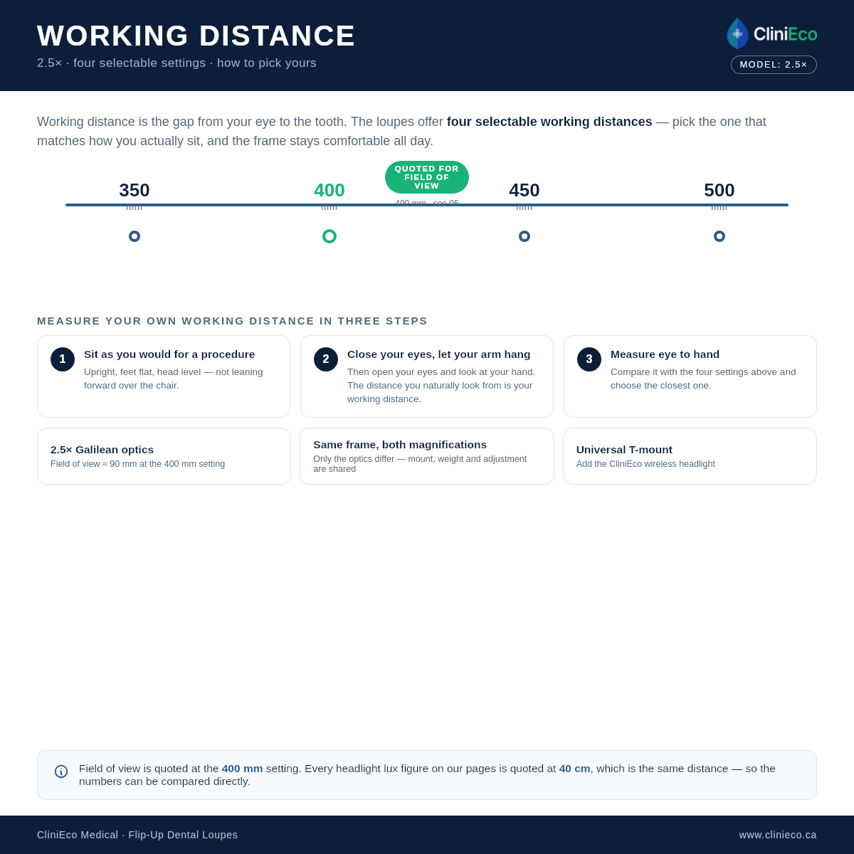 Working distance guide — 2.5× flip-up dental loupes