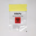 CliniEco 95 kPa specimen transport bag — printed 95kPa, Specimen Transport Bag and BIOHAZARD panel, adhesive closure
