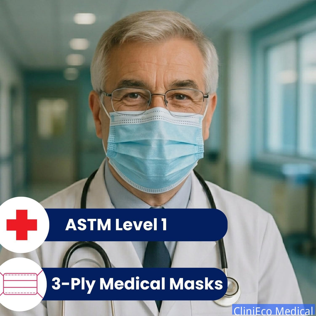 Medical Face Masks - 3-Ply, ASTM Level 1, Procedural Mask - Face Masks - CliniEco Medical Canada