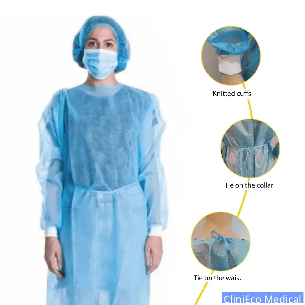 Disposable Isolation Gowns - Level 1, Non-Woven, Fluid-Resistant - Isolation Gowns - CliniEco Medical Canada
