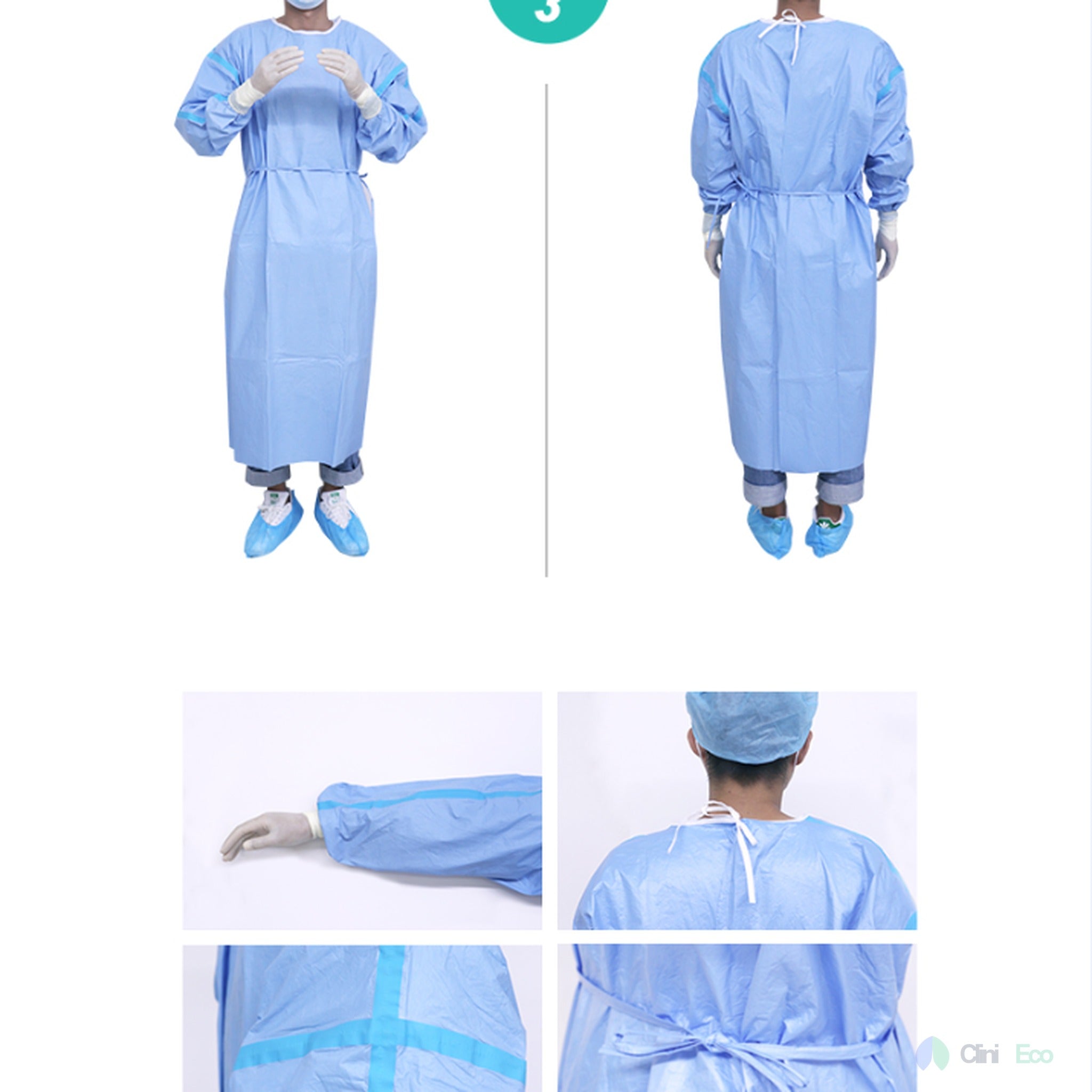 CliniEco Disposable Isolation Gowns - Level 1, Non-Woven, Fluid-Resistant