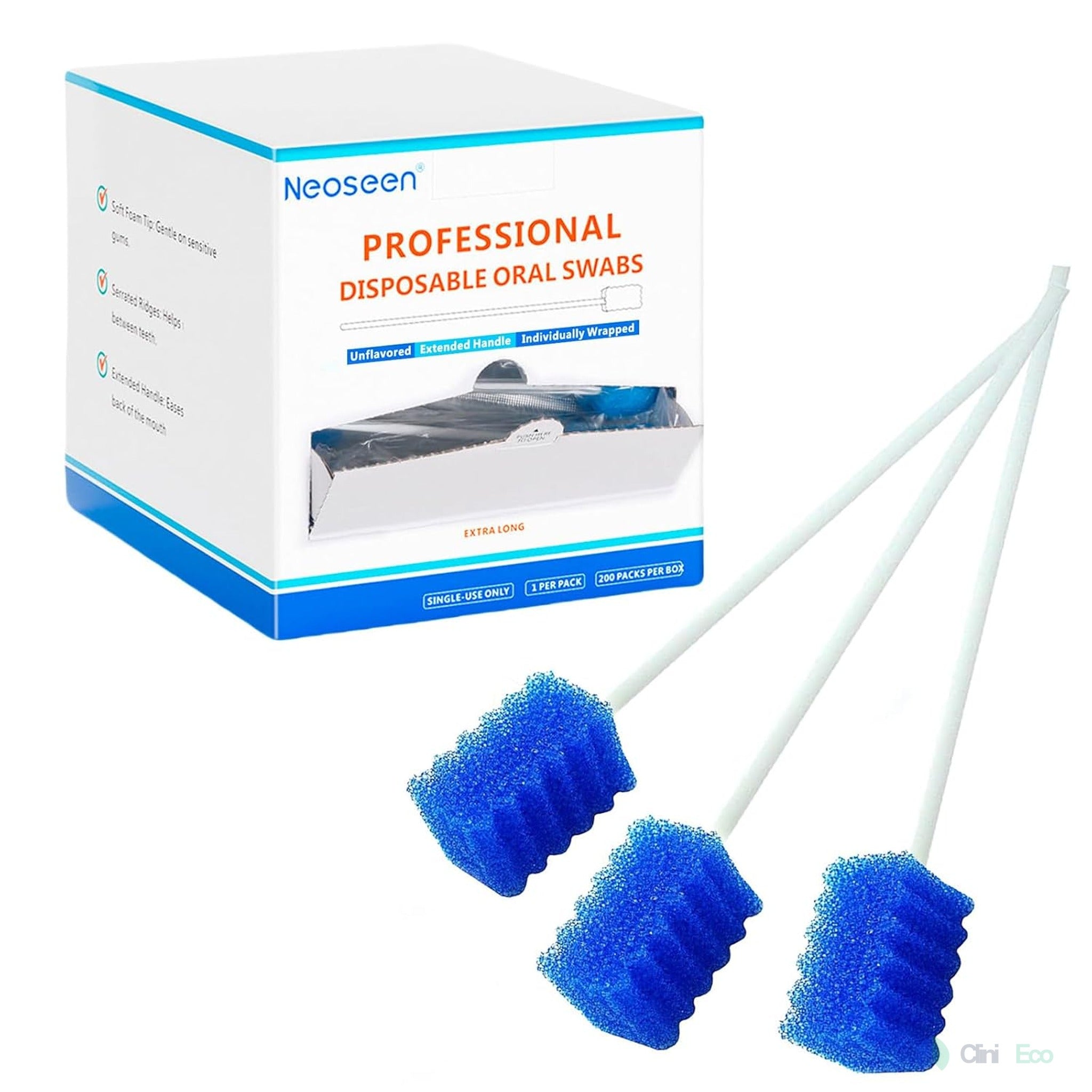 CliniEco Oral Swabsticks - Foam Tipped, 5 Inch, Individually Wrapped, 100 Pcs