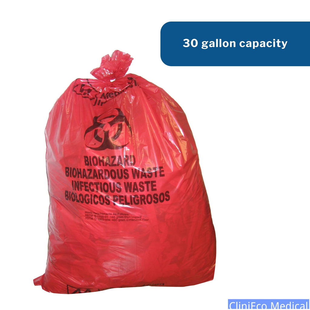 Biohazard Medical Waste Bags - Red, 30 Gallon, Leak-Proof - Waste Bags - CliniEco Medical Canada