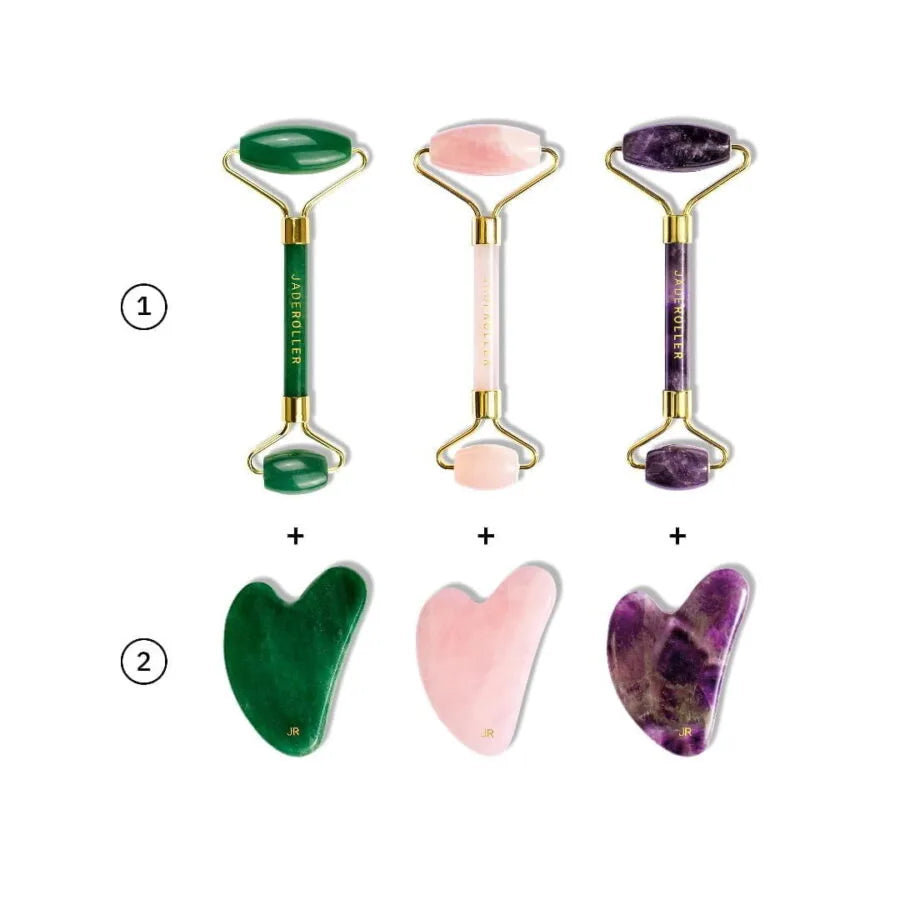 Gua Sha & Facial Roller Set - Jade Stone Massage Tool for Face