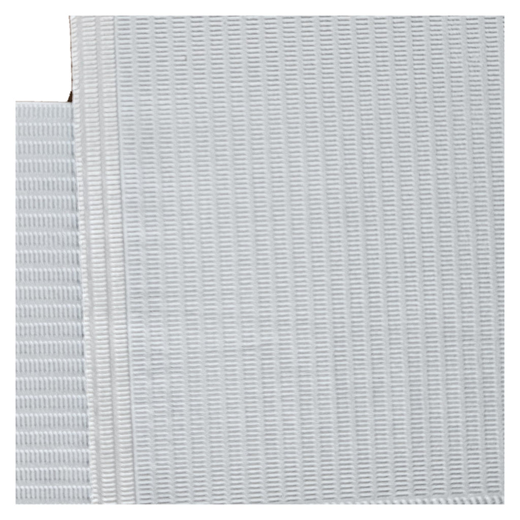 Aurelia dental bibs, white, layered close-up of two stacked bibs showing edge thickness