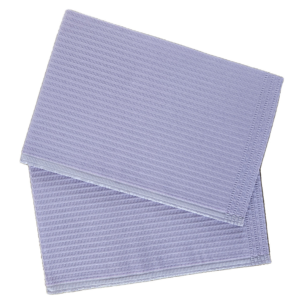 Aurelia dental bibs, lavender, two bibs stacked on white background