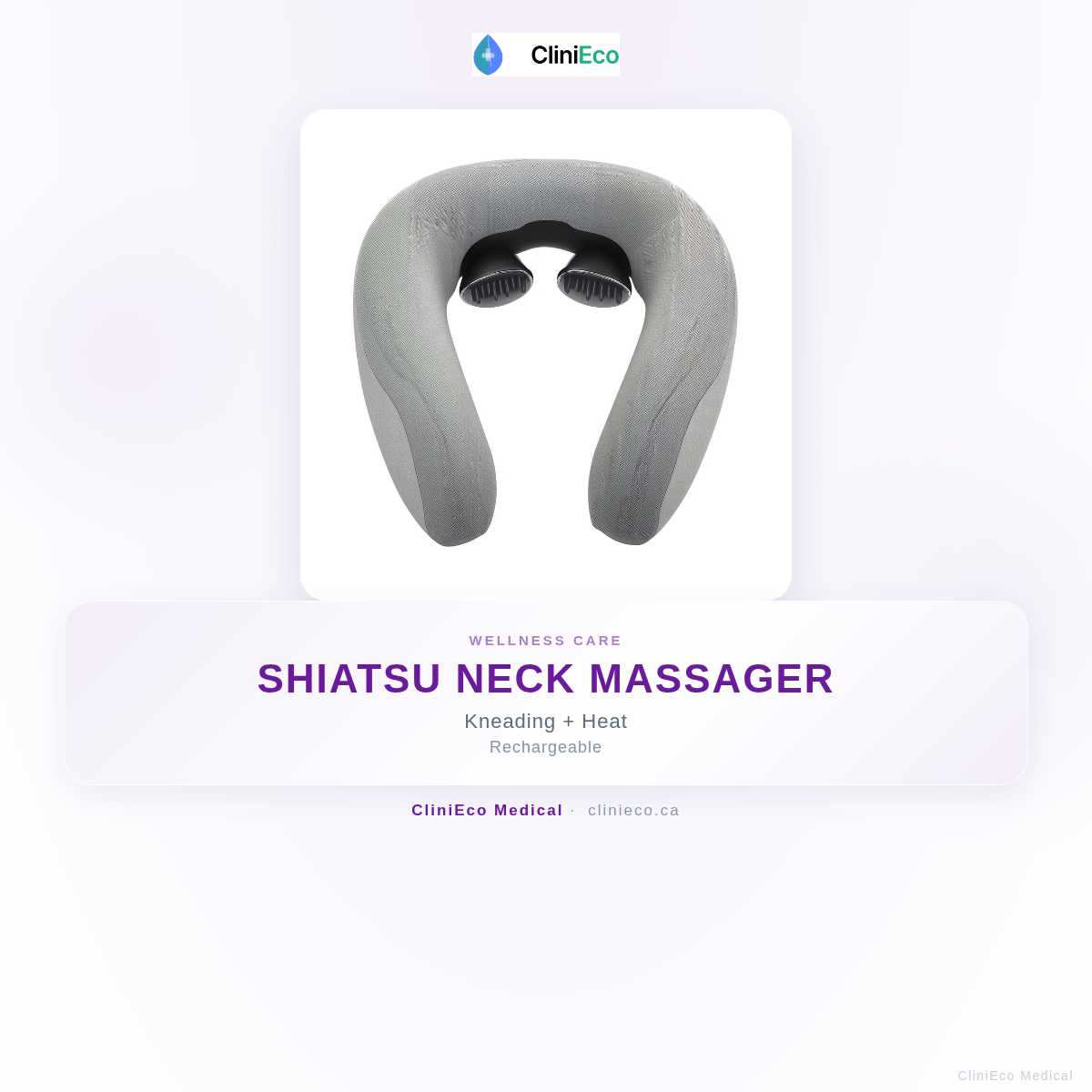 CliniEco Neck Massager - Shiatsu Kneading with Soothing Heat