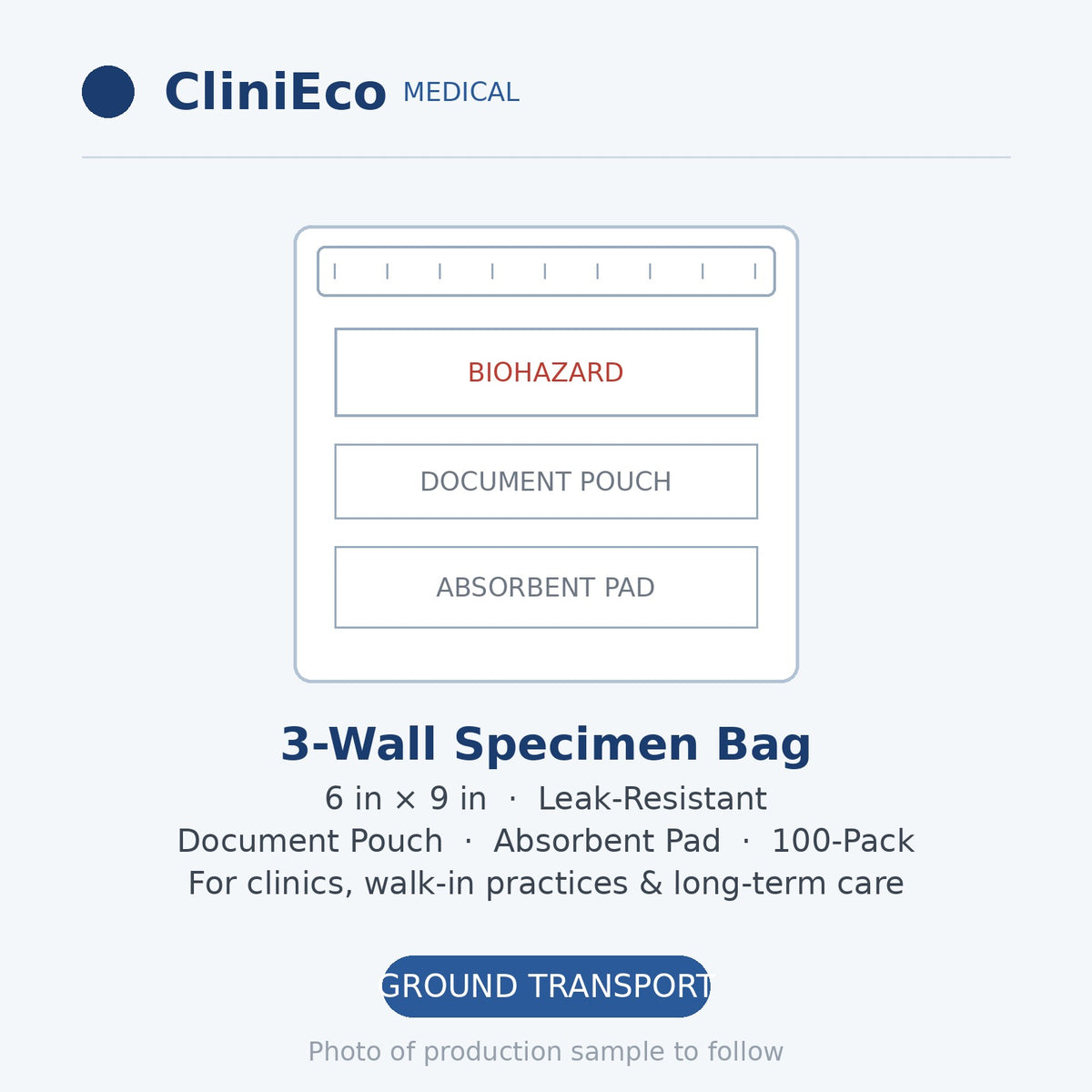 CliniEco Medical 3-Wall Specimen Transport Bag — 6x9, 100-pack