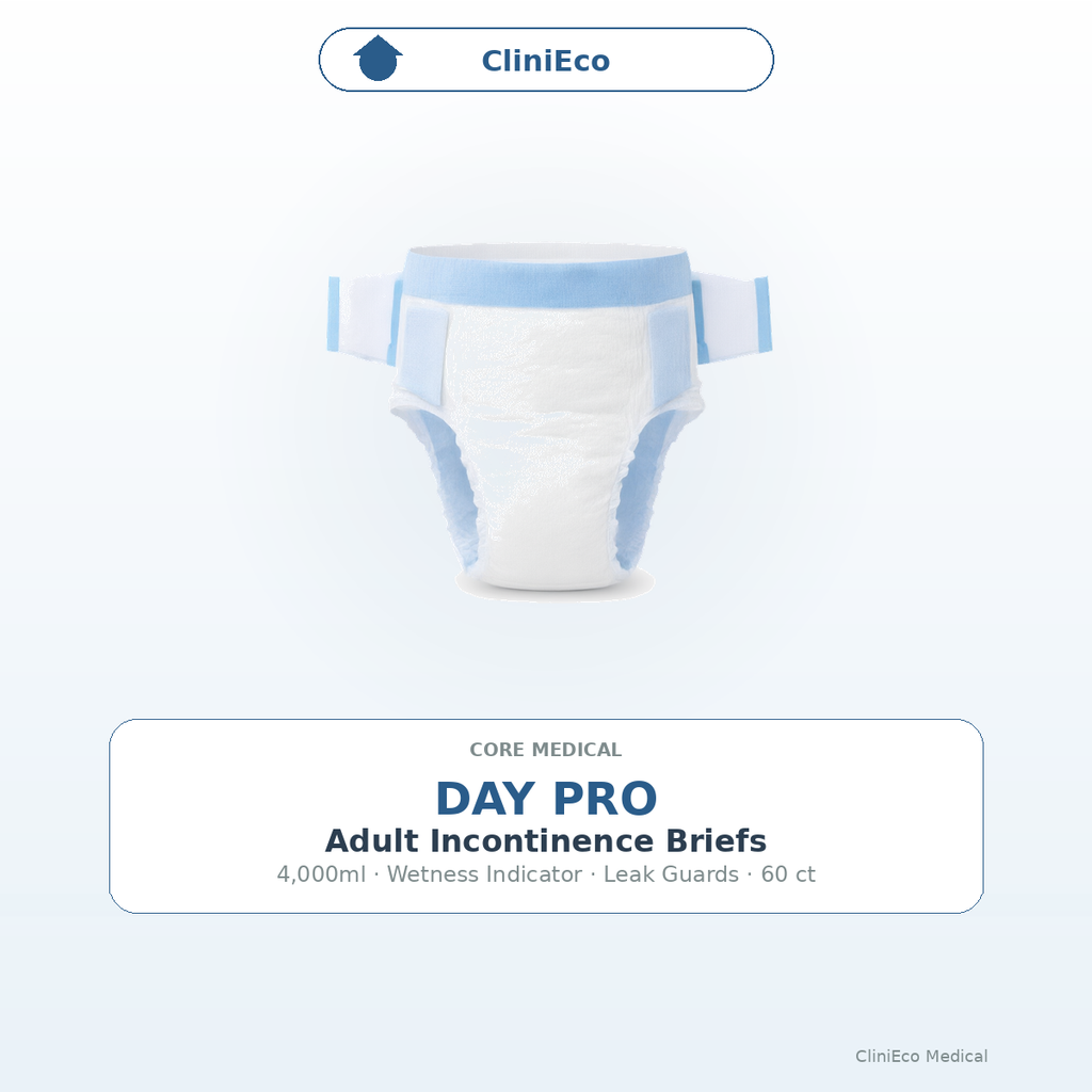 CliniEco Medical Day Pro Adult Incontinence Briefs — 4,000ml, Wetness Indicator, 14-Pack