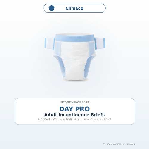 CliniEco Day Pro adult incontinence briefs 4,000ml absorbency, 60 count case
