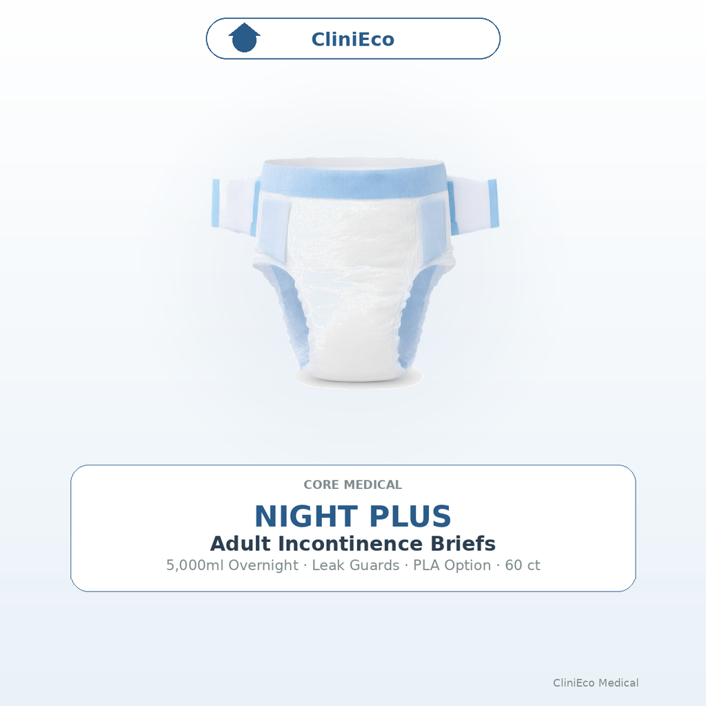 CliniEco Medical Night Plus Adult Incontinence Briefs — 5,000ml Overnight, 14-Pack