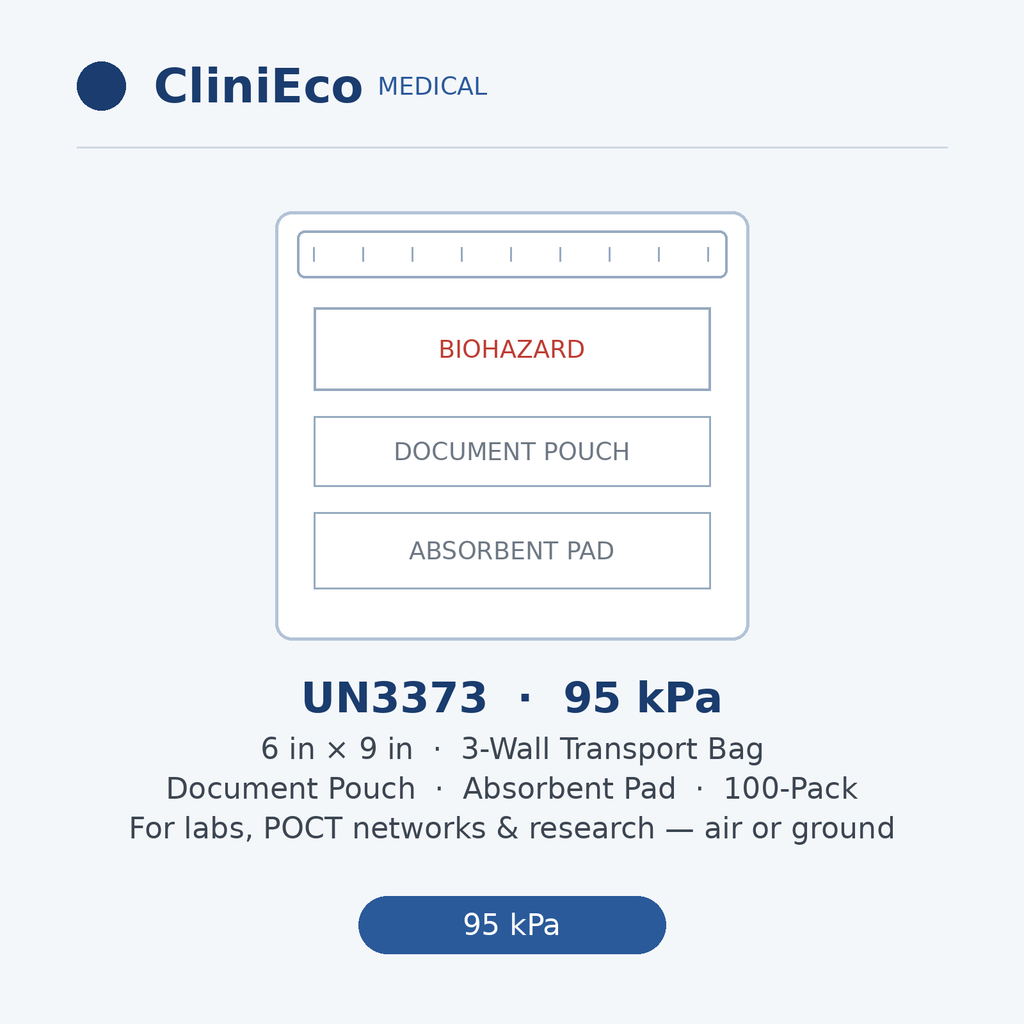CliniEco Medical UN3373 95 kPa Specimen Transport Bag — 6x9, 3-wall, 100-pack
