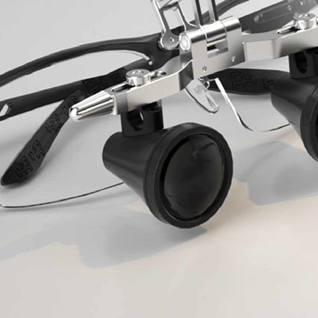 Loupe barrel and declination hinge — CliniEco flip-up dental loupes