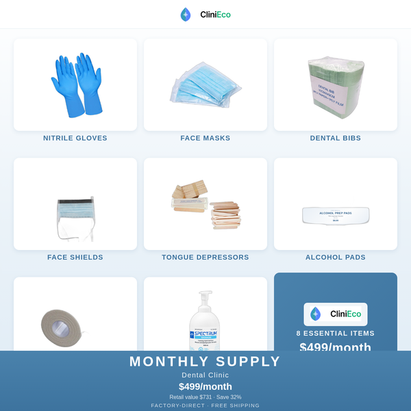 CliniEco Dental Clinic Monthly Supply — $499/month