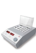 DLAB HB105-S2 dry bath incubator with the transparent lid open over the twin aluminium heating blocks
