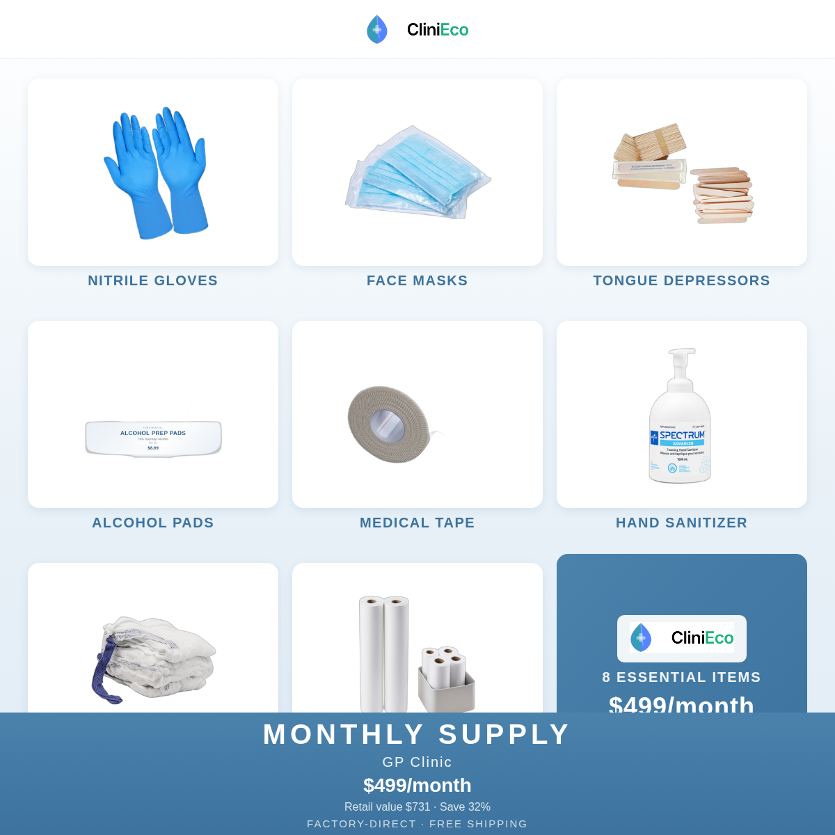 CliniEco GP Clinic Monthly Supply — $499/month