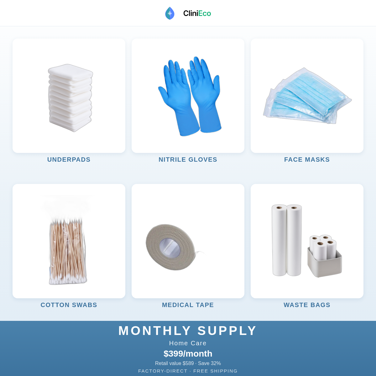 CliniEco Home Care Monthly Supply — $399/month
