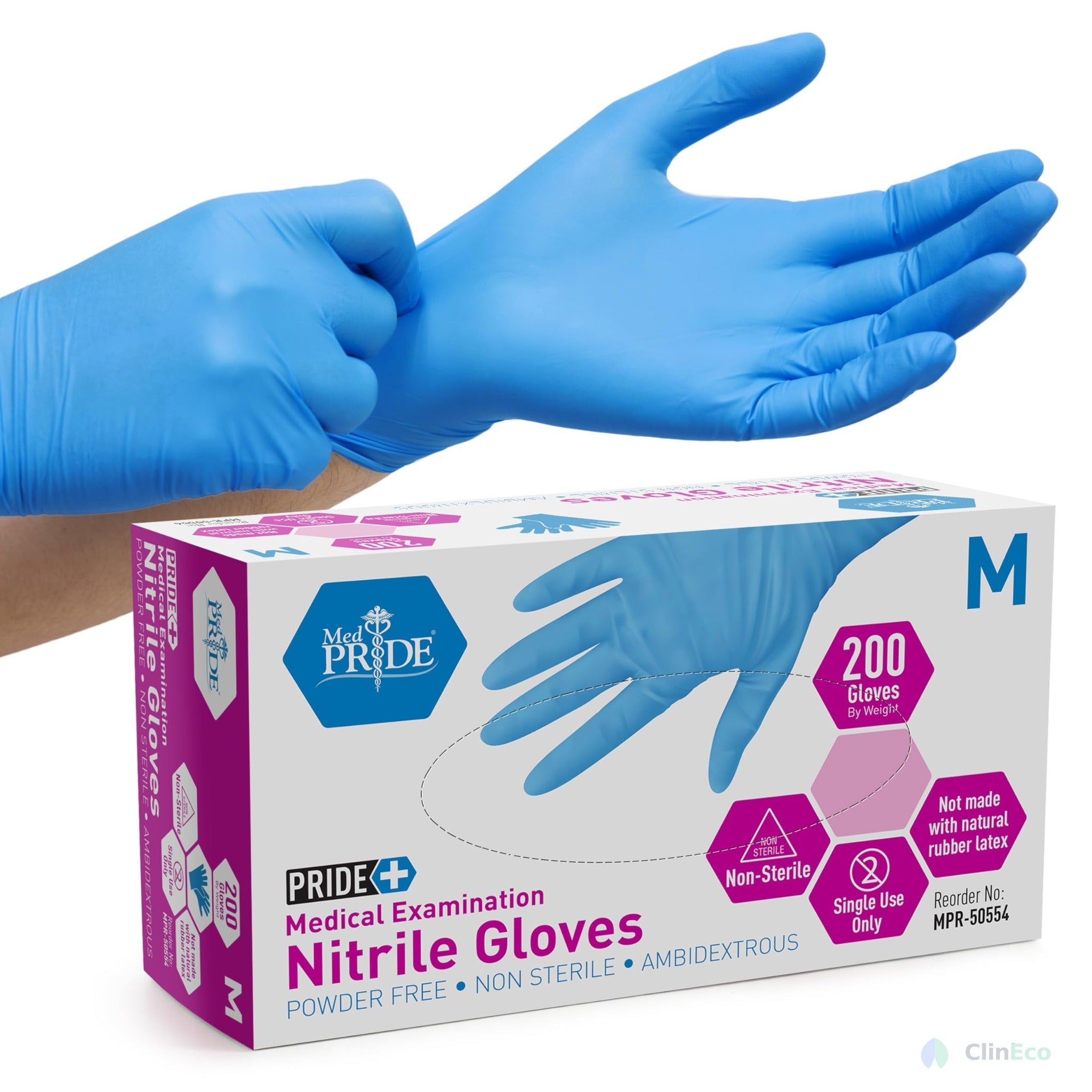 CliniEco Medical Nitrile Gloves — 4mil Standard, Blue, Powder-Free, 100-Pack - Image 2